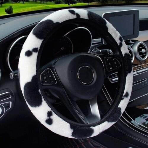 Cows Print Section Steering Wheel Cover DIY Car Steering Wheel Cover Plush Elastic Steering Wheel Cover