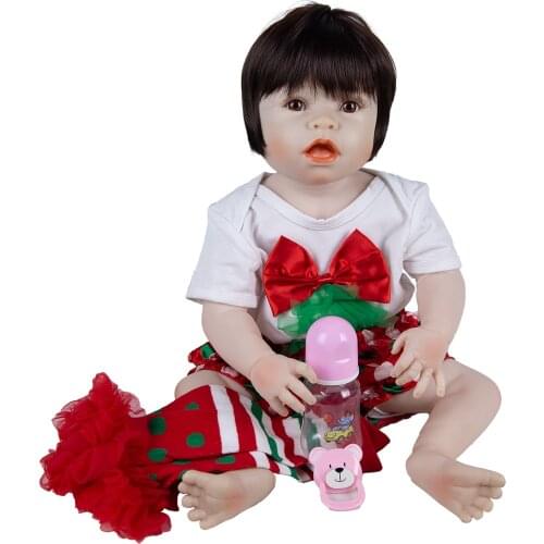 KEIUMI 23 Inch Many Accessories Reborn Baby Dolls Full Silicone Body Girl Vinyl Kid Birthday Present Playmates