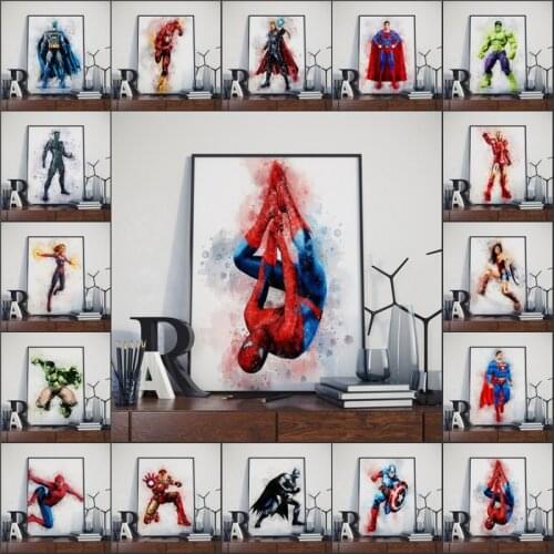 Marvel Avengers Superhero Watercolor Canvas Painting Spiderman Posters and Prints Wall Art Picture for Living Room Decor Cuadros