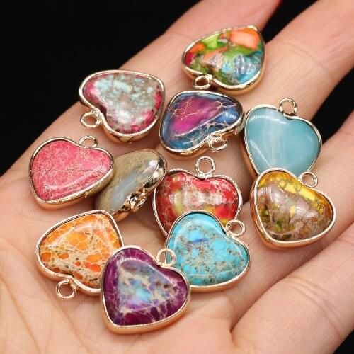 Trendy Natural Ocean Emperor Stone Pendant Heart Shape Blue Amazonite Charms for Jewelry Making DIY Necklace Earring Accessories