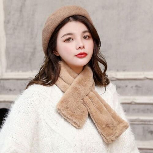 Fashion Winter Faux Fur Scarf Pure Color Outerwear Scarf Warm Pompom Neck Warmers Winter Thicken Plush Faux Rabbit Fur Scarf