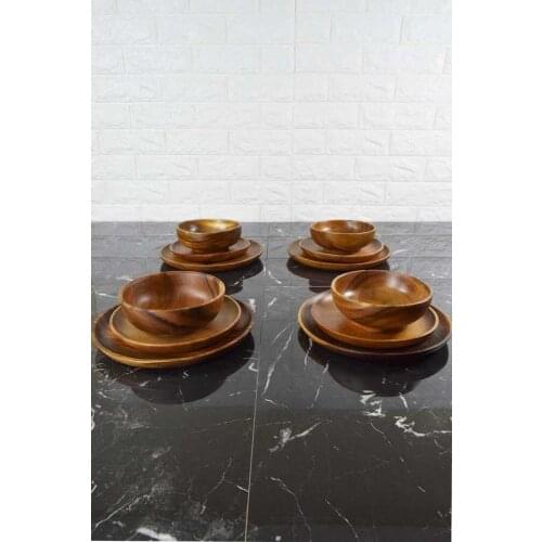 Lia - 12 Piece Dinner Set | Acacia | Kitchen | Soup Bowl | Dinner Plate | Service Plate | made in Turkey | Free Shipping