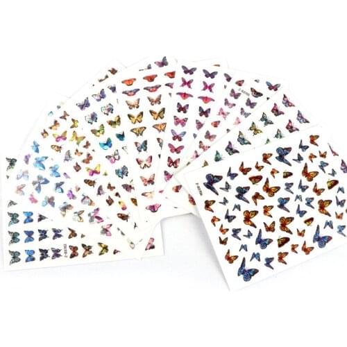 Nail Butterfly Stickers Watercolor Decals Holographic Sliders Wraps Manicure Summer Nail Art Decorations