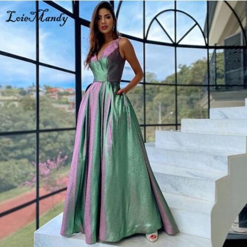 Fancy Sequined Prom Dresses With Pocket Long 2021 Sexy V-neck Formal Evening Party Gowns For Women Vestidos largos de fiesta