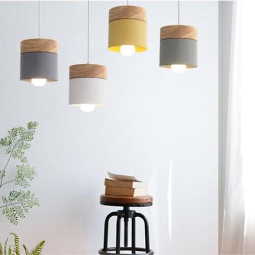Nordic Macaron Colorful Pendant Light Modern LED Iron Art Hanging Lamps Cafe Bar Modern Simple Solid Wood Decor Lights