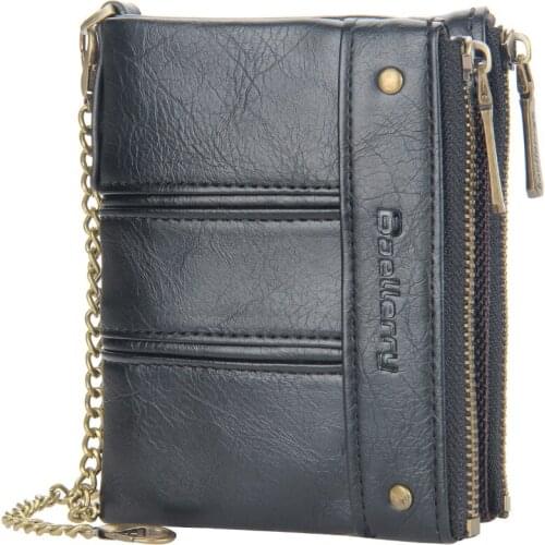 New Mens Short Wallet European and American Vertical Double Zipper Clasp Wallet Vintage Change Wallet Card Bag Man