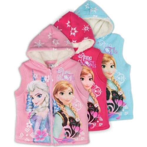 Autumn Winter Boys Girls anna elsa Sleeveless Hooded Wool Vest Jacket Cartoon Print Coat Kids Warm Cashmere Vest Outwear Clothes