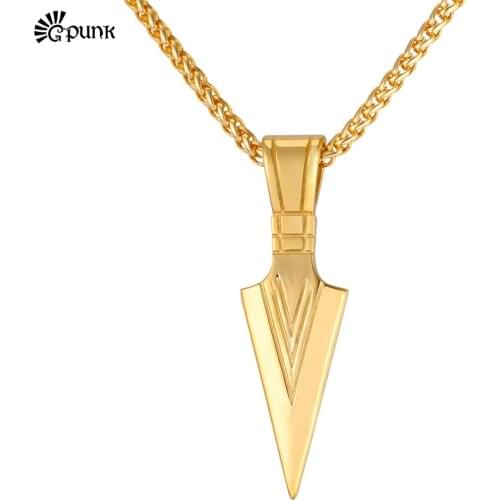 Spear Pendant Necklace for Men jewelry 316l Stainless Steel chain gold color unique design jewelry P2536G