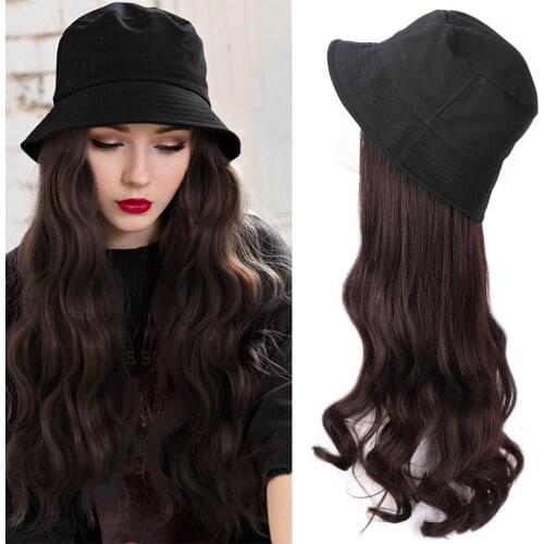 ONYX Long Wave 22inch Fisherman Hat Hair Wig Synthetic Wigs Hair Naturally Connect Adjustable Hat Wig For Women Outdoor