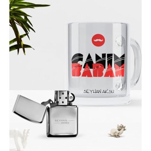 Personalized Dear Dad Glass Mug Cup Gasoline Lighter Seti-5