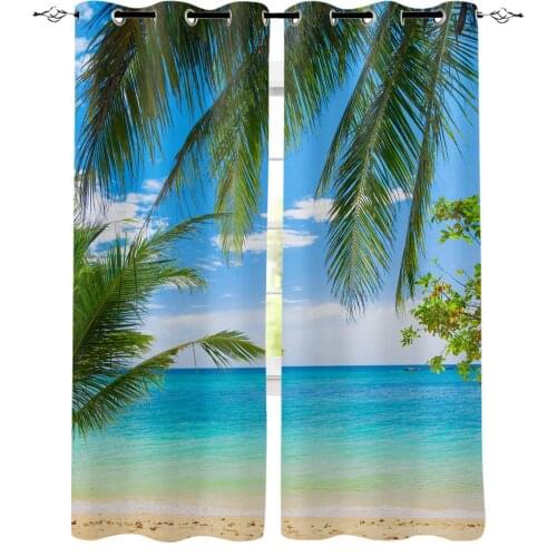 Beach Green Coconut Tree Sky Clouds Curtains For Living Room Modern Window Curtains For Bedroom Curtains Drapes Blinds