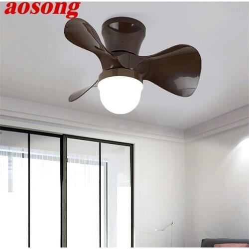 AOSONG Modern Creative Ceiling Fan With Lights Remote Control 3 Colors LED Cartoon Design For Children Home Bedroom Study
