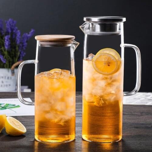 Cold Glass Water Bottle Jar With Lid Transparent Water Pot With Handle Japanese Water Cooler Heat-resistant Boiled Water Cooler