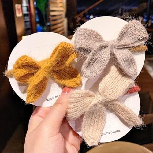 Winter Knitted Cute Bow Hair Rope Scrunchies Solid Big Bowknot Hair Ring Hair Accessories Knit Head Rope Girls Rubber Band Women