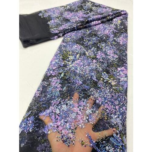 Purple Sequence Nigerian Luxury Tulle lace 2020 High Quality African Mesh Wedding Fabric for Dress XZ3792B