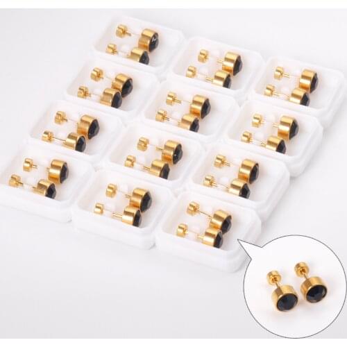 12 Pairs Black Color Crystal Earrings Anti-allergy 316L Stainless Steel For Women Punk Ear Stud for Party Jewelry Accessories