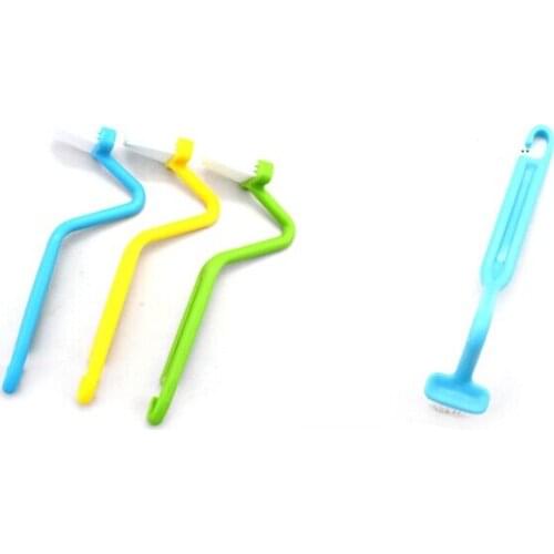 1PC Portable Toilet Brush Scrubber V-type Cleaner Clean Brush Bent Bowl Handle Random Color OK 0158