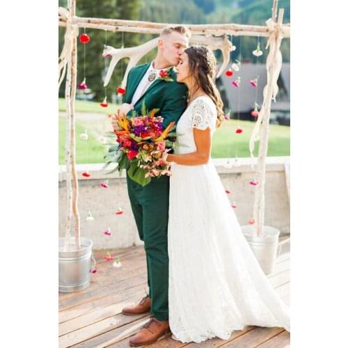 Custom Made Groomsmen Green Pattern Groom Tuxedos Shawl Lapel Men Suits 2 Pieces Wedding Best Man ( Jacket+Pants