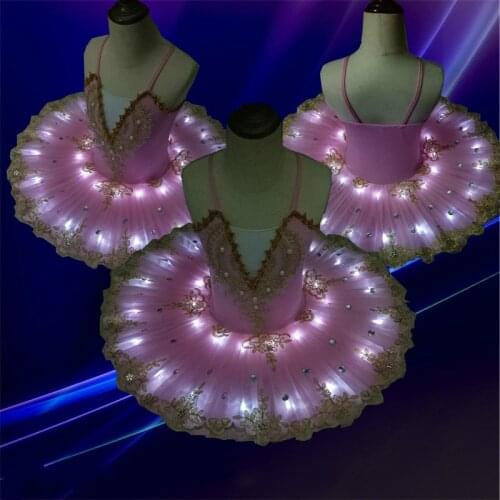 Led Light Children Kids Girls Professional Ballet Tutu Ballerina Luminous Ballet Dress Fluorescent Led Performance Costumes
