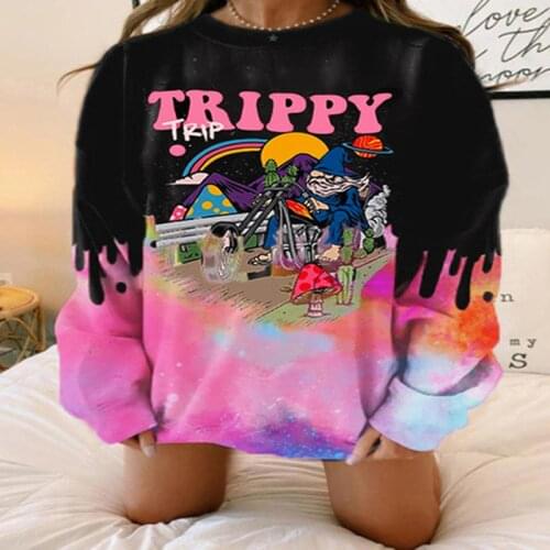 Hip Hop Tie Dye Letter Funny Pattern Printing Oversized Sweatshirt Women Long Sleeve Casual Femme 2021Spring Fashion Tops S-3XL