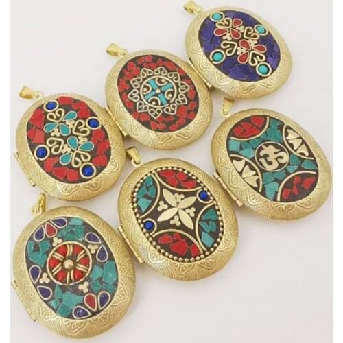 Handmade Tibetan Buddha Lockets Floating Mantra Locket Box Pendant Prayer Box Charms With OM Cross Sign For DIY Necklace Jewelry