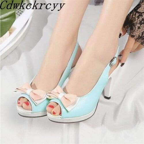 Summer New pattern fashion Sweet Bow Blue Patchwork Fish mouth Women sandals Simplicity temperament Rome Women sandals size34-45