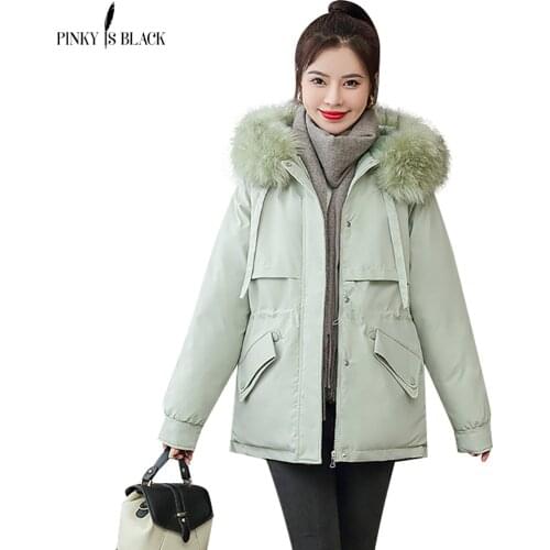 PinkyIsBlack Parkas Women Fur Liner Winter Jacket Women Coat Short Hooded Outwear Female Thick Cotton Padded Winter Coat Women