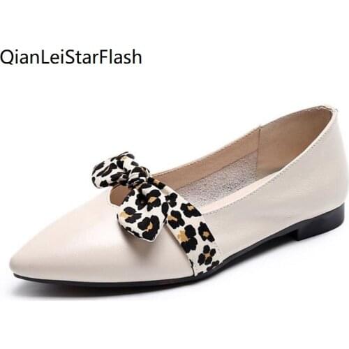 Plus Size 41 Woman Flats Leopard Mary Janes Shoes For Female Slip on Flat Shoes Women Pointed Toe Boat Shoe Ol Office Lady