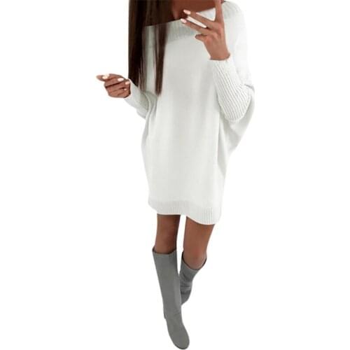 Autumn Winter Long Sleeve Plus Size Fashion Off The Shoulder Solid Oversized Sweaters Dress Women Loose Midi Sweaters Jumpers