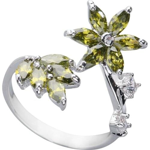 Glamorous Olivine Peridot 3*5mm Semi-precious Stone Silver Cool For Women Ring Q1768