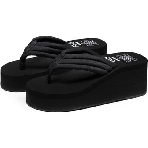 5pcs Large Size Summer Outer Wear Female Flip-flops Bottomed Anti-slip Fashion High Heels Anti-slip Split Toe Sandals lykj-yzl