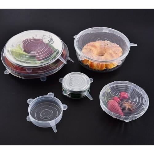 6 Pcs Kitchen Gadgets Kitchen Accessories Reusable Silicon Stretch Lids Universal Lid Silicone Food Wrap Bowl Lid Kitchen Tools