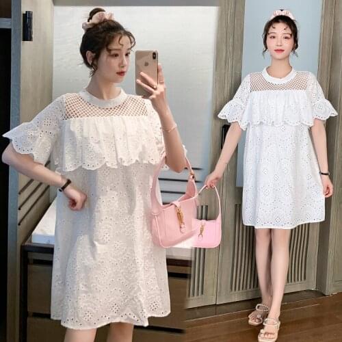 80064# Maternity Dress Summer Cotton Short Sleeves Loose Midi A Line Dress Plus Size Pregnancy Dress Pregnant Women Mom Dress