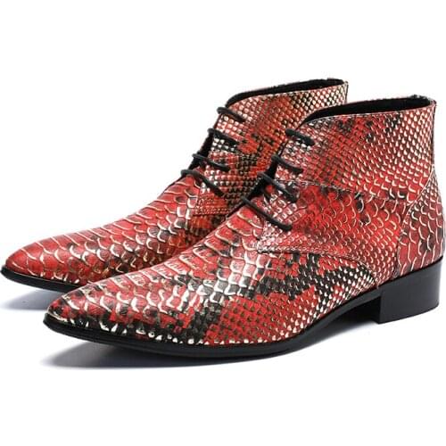 Batzuzhi Western Boots Men Pointed Toe Genuine Leather Men Boots Ankle Lace-up Fish Scale Botas Hombre Party and Wedding Botas