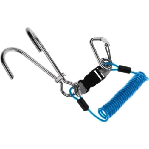 Safe Scuba Diving 316 Stainless Steel Double Hook with Spiral Coil Lanyard for Snorkeling Boating
