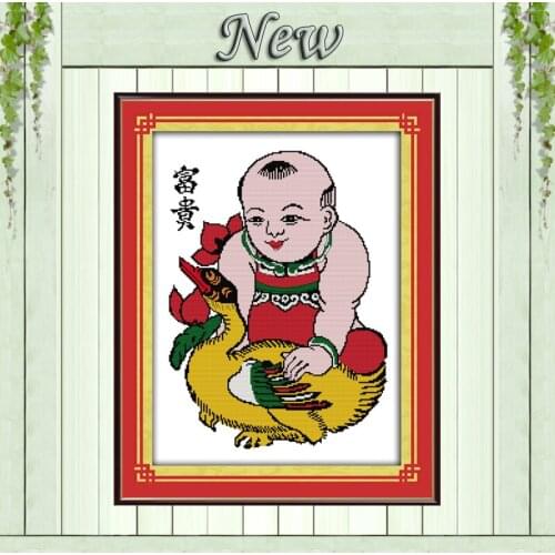 Riches and honour boy mascot Sets embroidery Counted Printed on canvas DMC 11CT 14CT Cross Stitch Needlework kits duck paintings