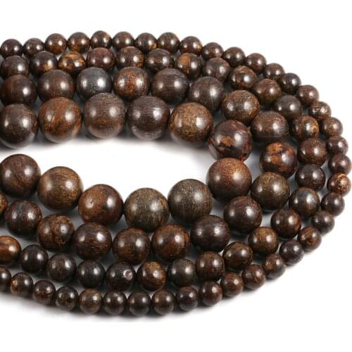 Natural Stone Bronze Ash Round Beads 4 6 8 10 12mm Strand 15'' Handmade DIY Charms Bracelet Necklace Anklet Jewelry Making Gifts