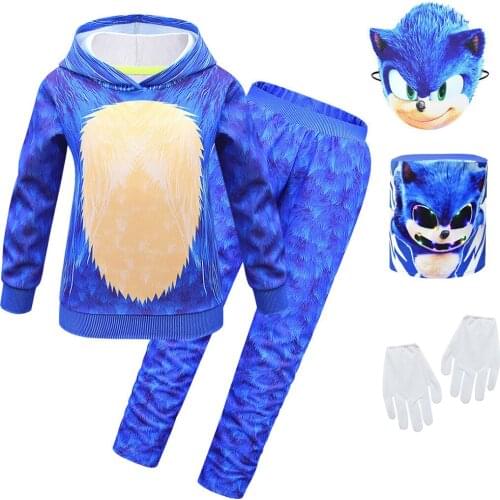 Children Halloween Costume Blue The Hedgehog Video Game Anime Cosplay Clothing Carnival Party Long Sleeve Trousers Mask Gloves
