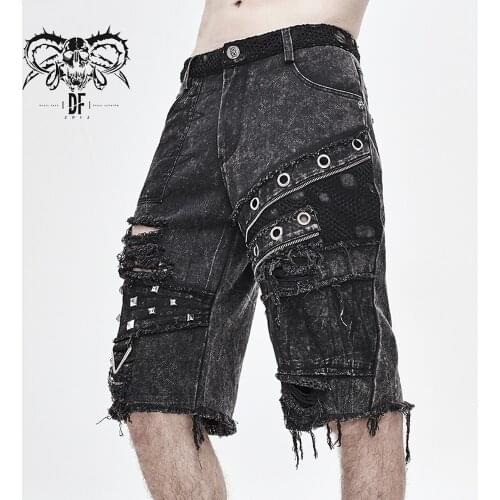 Devil Fashion Mens Punk Cool Short Pants Summer Loose Broken Hole Daily Casual Shorts