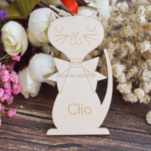 Personalized Cat Ornament: Wood Christmas Kitten Ornament for Pet or Kids, Boy or Girl