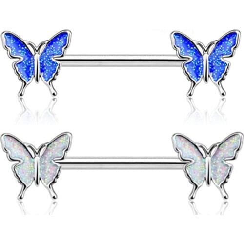 1Pair Butterfly 14G Nipple Piercing Ring Surgical steel Crystal Nipple Barbell Set Charming Piercing Nipple Set Pircing Teton