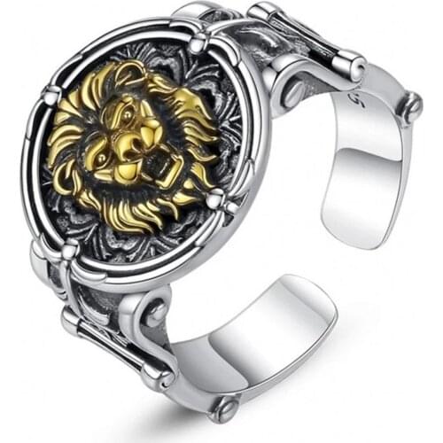 Punk Rock Silver Mens Ring Carved Lion King Head Wider Rings Open Rings Fine Jewelry Hiphop Trendy Gift