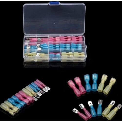 100Pcs Heat Shrink Wire Connectors Red Yellow Blue Insulated Female/Male Quick Spade Connector Electrical Crimp Terminals Kit
