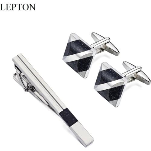 Lepton Low-key Luxury Star Stone Cuff links for Mens Shirt Cuffs Cufflink High Quality Blue Sandstone Tie Clips Cufflinks Set