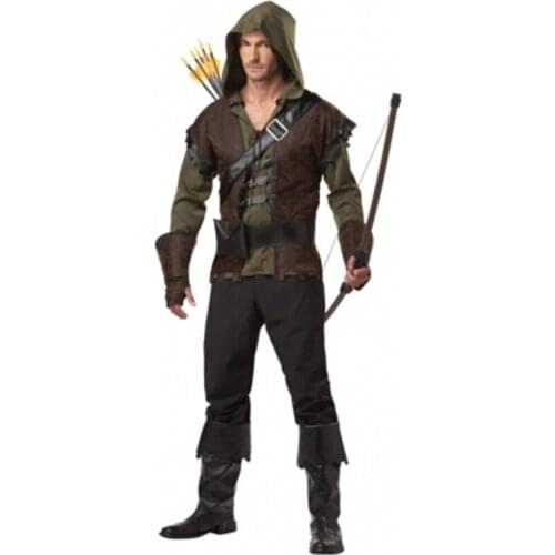 COLDKER Hot Selling man robin costume jacket+pants belt Mens Robin Hood Prince Fancy Dress Costume size m-2xl