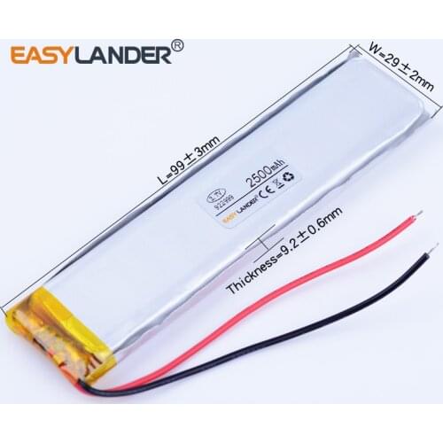 982999 3.7V 2500mAh Rechargeable li-Polymer Li-ion Battery For TOYS DVR GPS PDA bluetooth Speaker power bank 9530100 902999