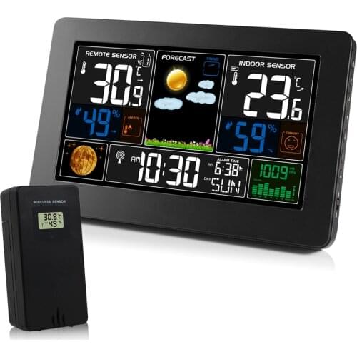 3-In-1 Weather Station Clock Wall-Mounted Digital Clock Thermometer Hygrometer Barometer Indoor Outdoor Color Screen Clock
