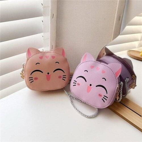 PU Leather Girls' Mini Shoulder Bag Lovely Childrens Small Messenger Bags Cute Cartoon Cat Coin Purse for Kids Wallet Handbags