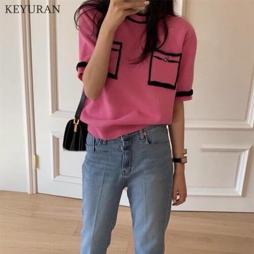 Fashion knitted t-shirt 2021 new temperament sweater short-sleeved T-shirt loose all-match top Womens sweater dress