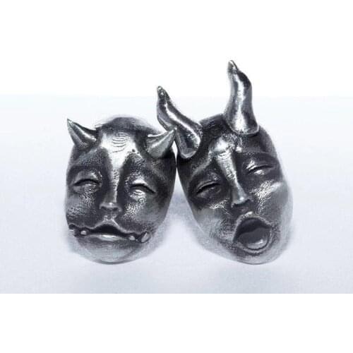 Fashion Gothic Style Simple Silver Color Ghost Earring Personality Punk Ox Horn Mask Male Womens Earring Jewelry Gifts